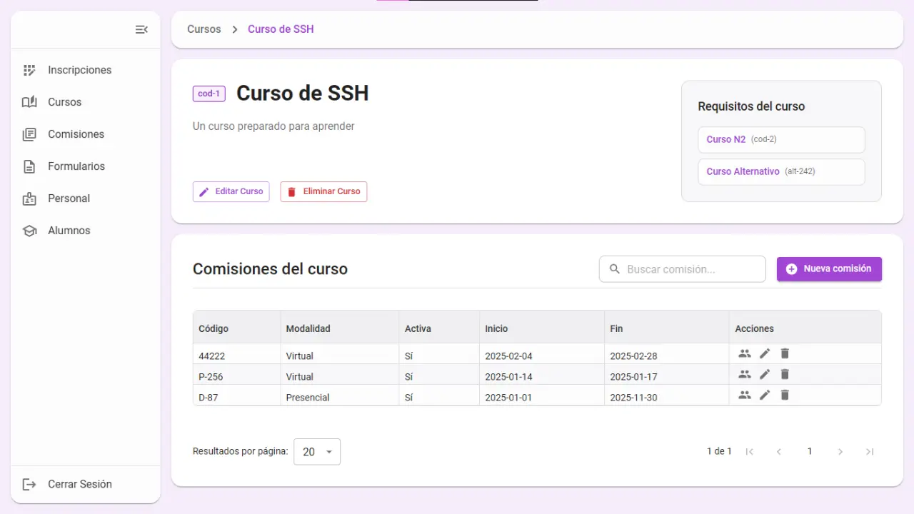 Vista 3 de Gestión de Cursos