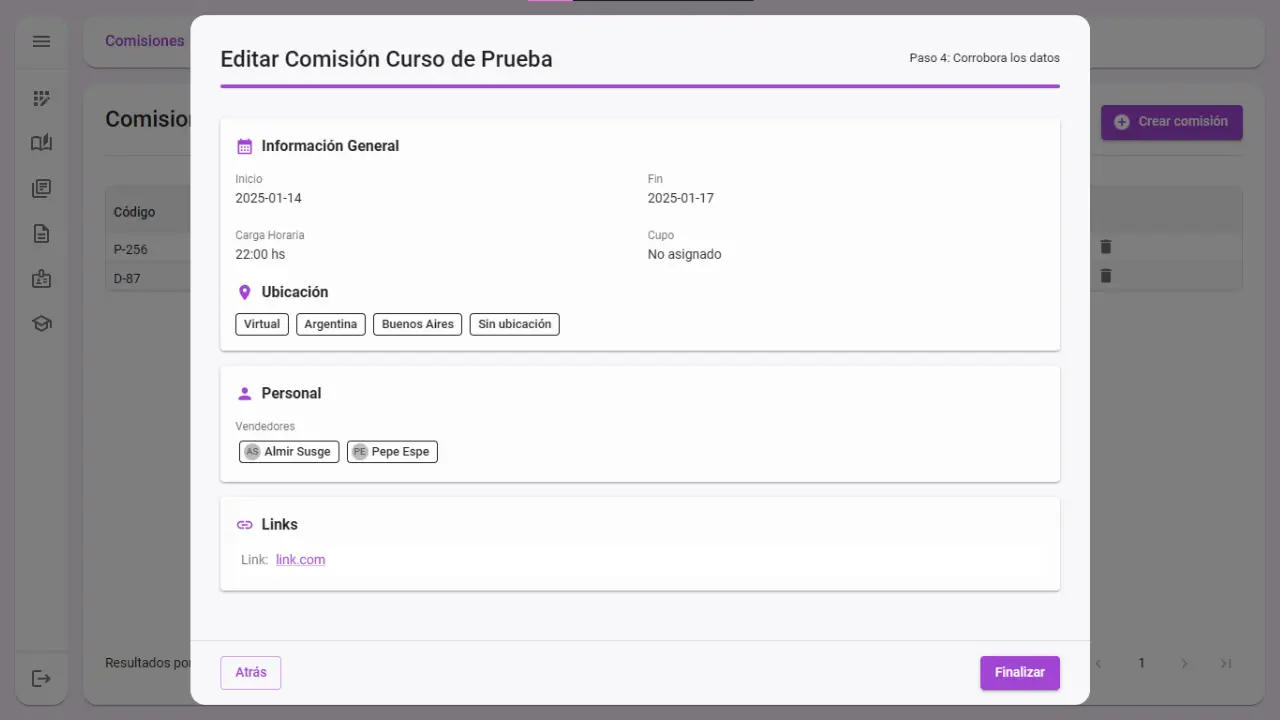 Vista 5 de Gestión de Cursos